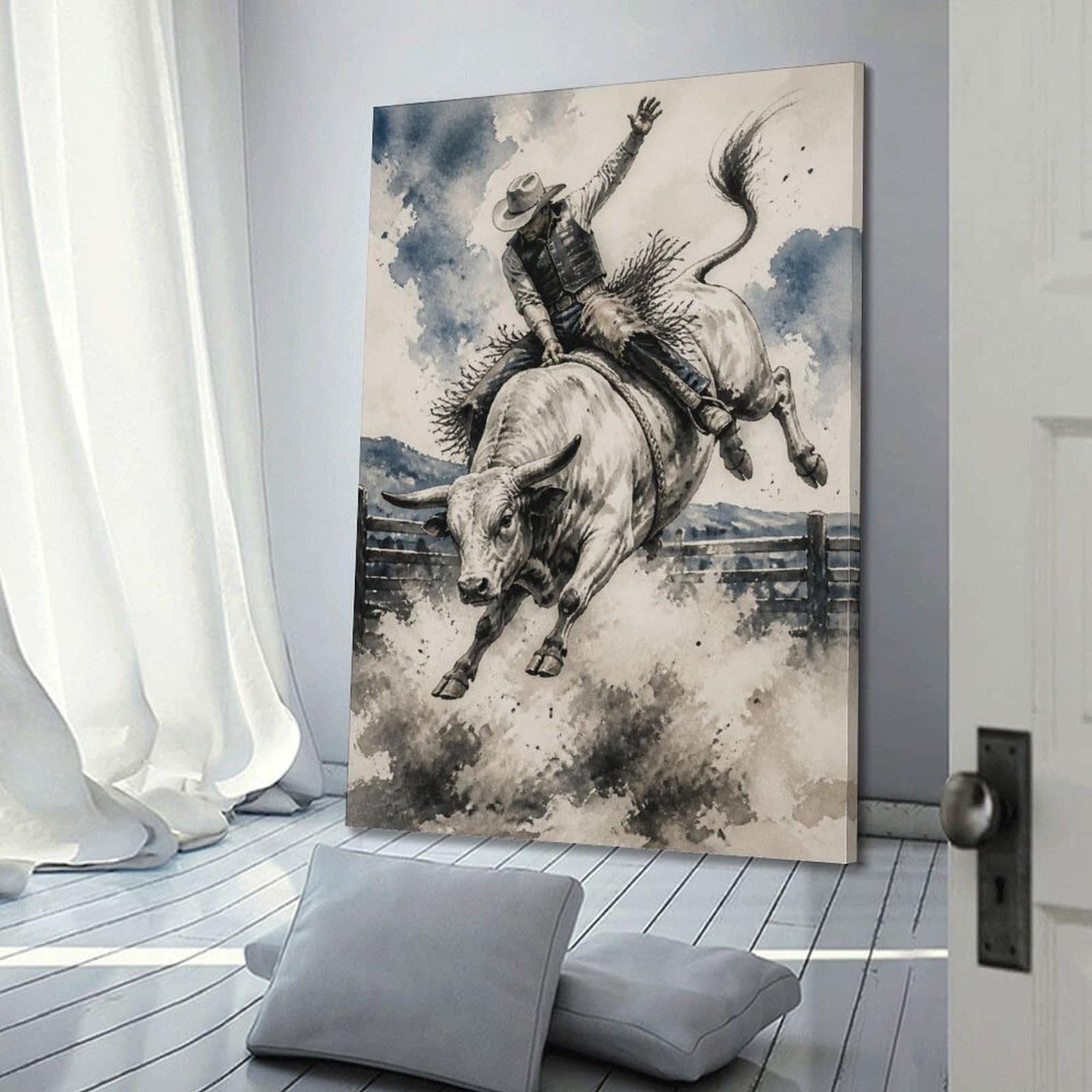 OKAHYS Impression sur toile style rodéo Bull Rider Sports occidentaux - Impression sur toile moderne pour famille, grotte d'hommes, salle de jeux, chambre de garçons et de filles - 40 x 60 cm