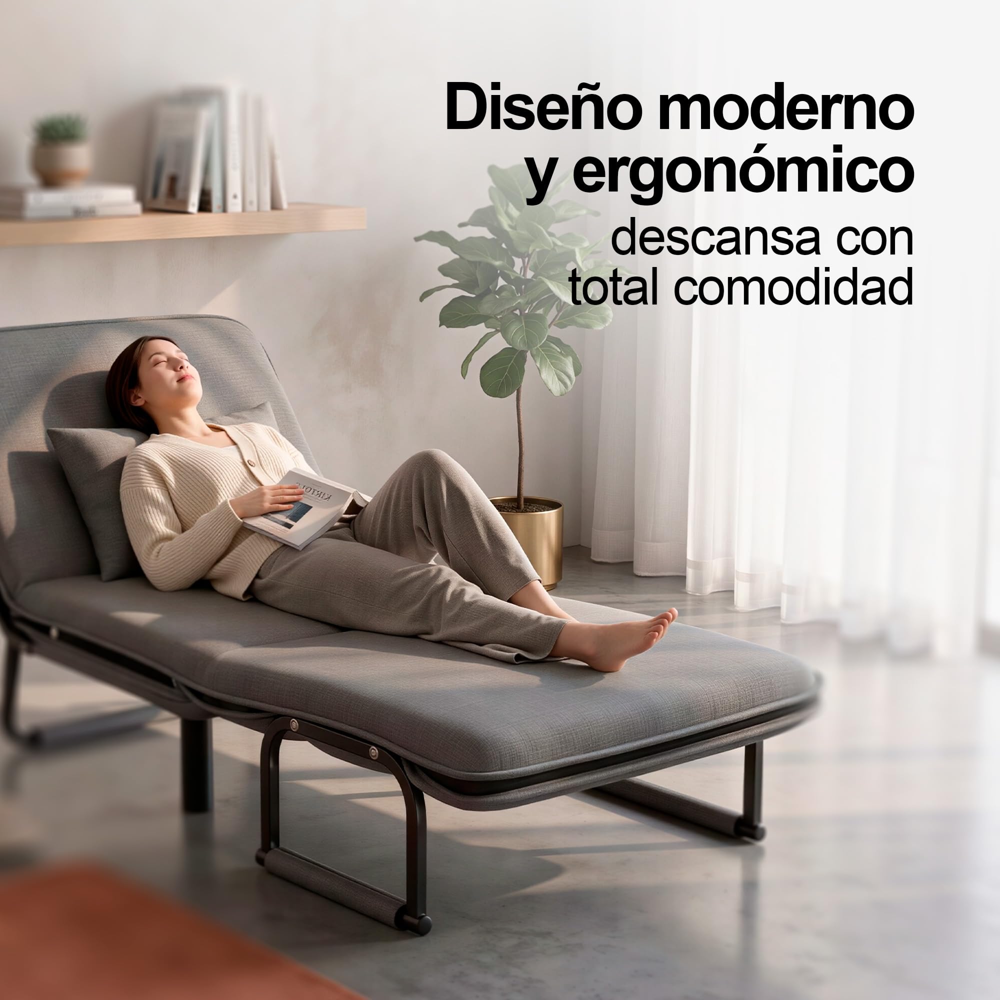 Unicview Sillón Sofá Cama Convertible 3 en 1, Sofá Reclinable, Sofá Individual Que se Convierte en Cama 190 cm Largo 65 cm Ancho, con Reposabrazos y Cojín, Ideal para Salón o Invitados, Gris