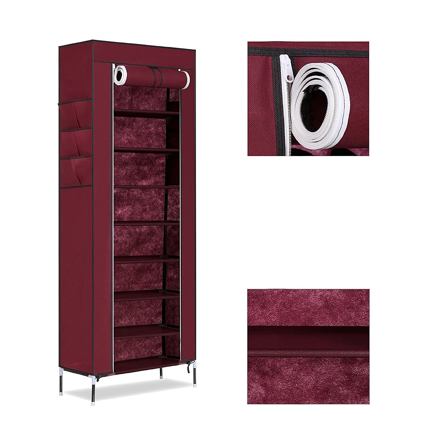 OBBO 9-Layer Collapsible Shoe Rack - Space-Saving Shoe Organizer for Home, Closet, Hallway - Portable Foldable Storage Shelf for Shoes, Slippers, Boots - Compact and Durable Metal Frame-RED 2