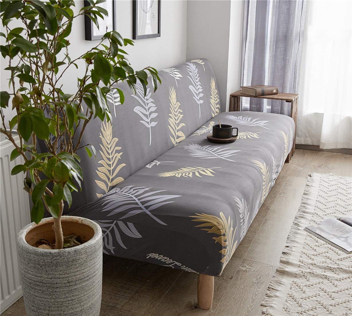 Chickwin Sofa Slipcover, Elastic Fabric Couch Protector Slip Cover Washable Furniture Protector Sofa Bed (Sofa length 160-190cm,leaf)