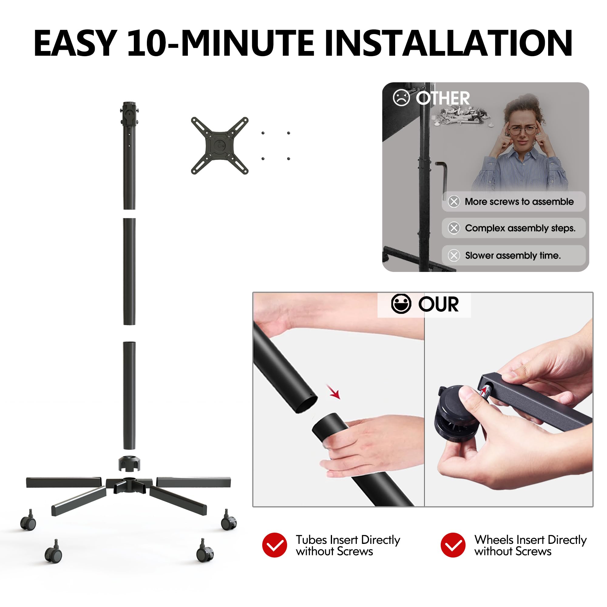 AOKCOS Supporto per TV con rotelle, per TV da 19 a 42 pollici, altezza regolabile, girevole, fino a 15 kg, max. VESA 200 x 200 mm