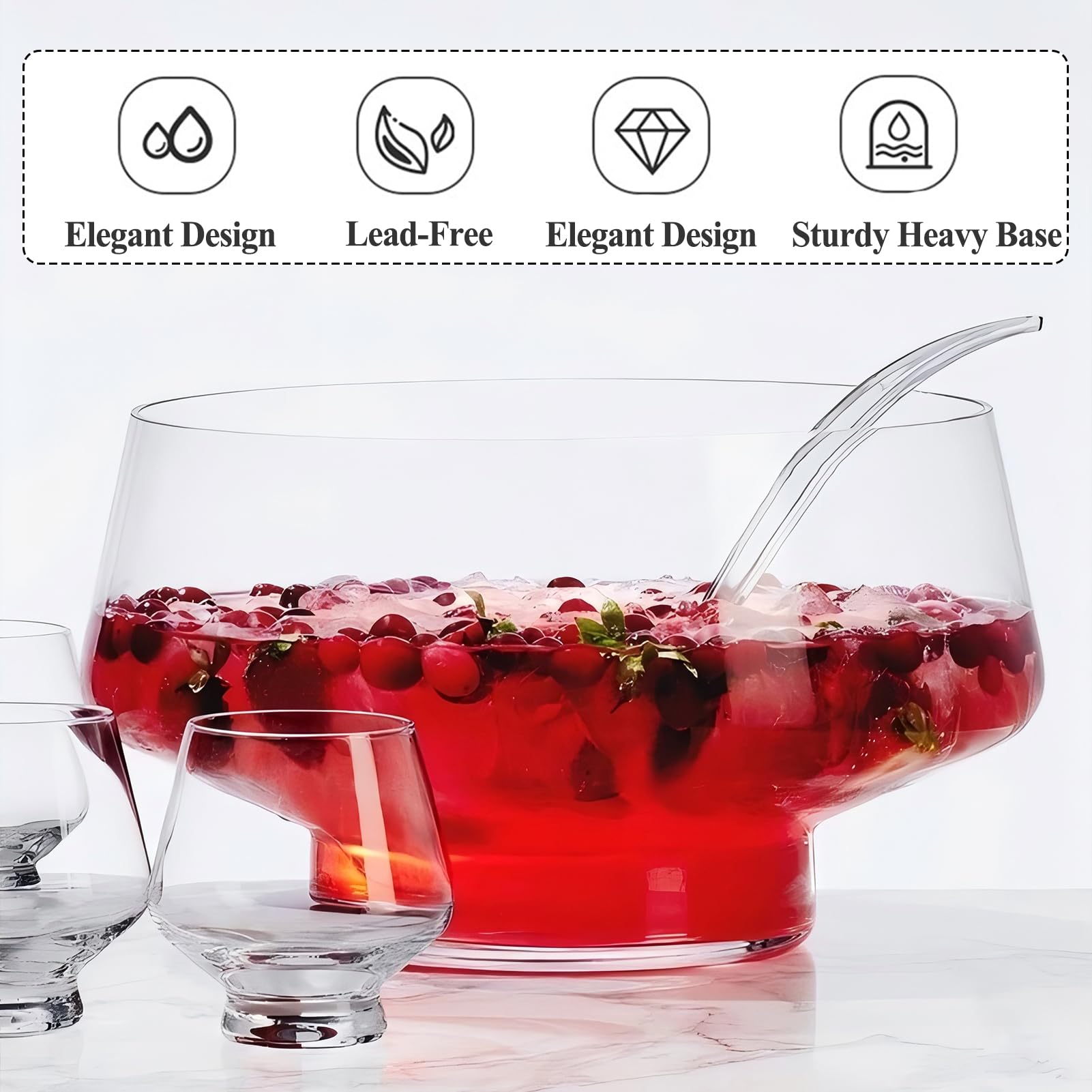 Xeiwagoo Glass Punch Bowl with Ladle & Footed, Unique Design Style Punch Bowl for Parties, Sturdy and Heavy Large Punch Bowl Set for Centerpiece Table Decorations?clear?2.5 Gallons 315oz Set of 1