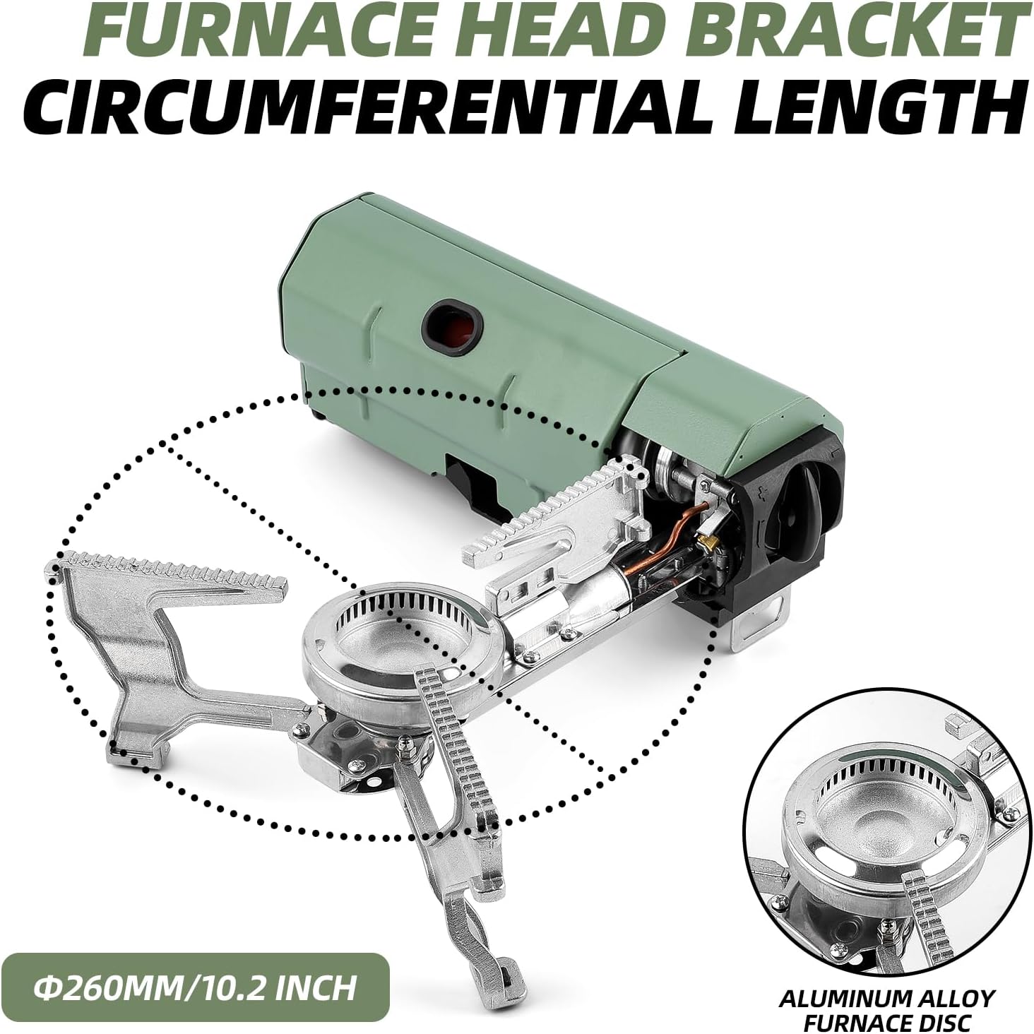 Portable Camping Stove, Sage Green, Aluminum Alloy Furnace with 10.2 Inch Burner Head, Foldable Gas Stove with Carry Bag, Manual for Outdoor Cooking