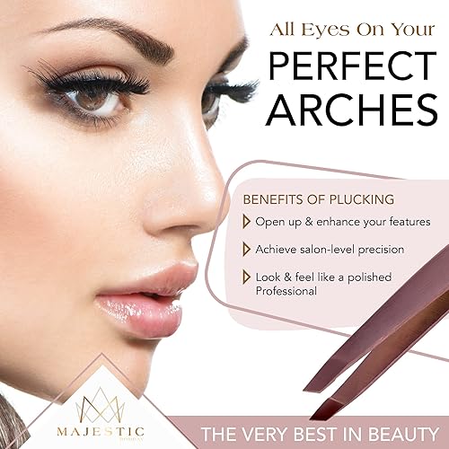 Miniatura 2 de Majestic Bombay Pinzas de punta fina + inclinadas para mujeres y hombres, garrapatas astilladas, depilación facial, cejas y encarnadas, afiladas,