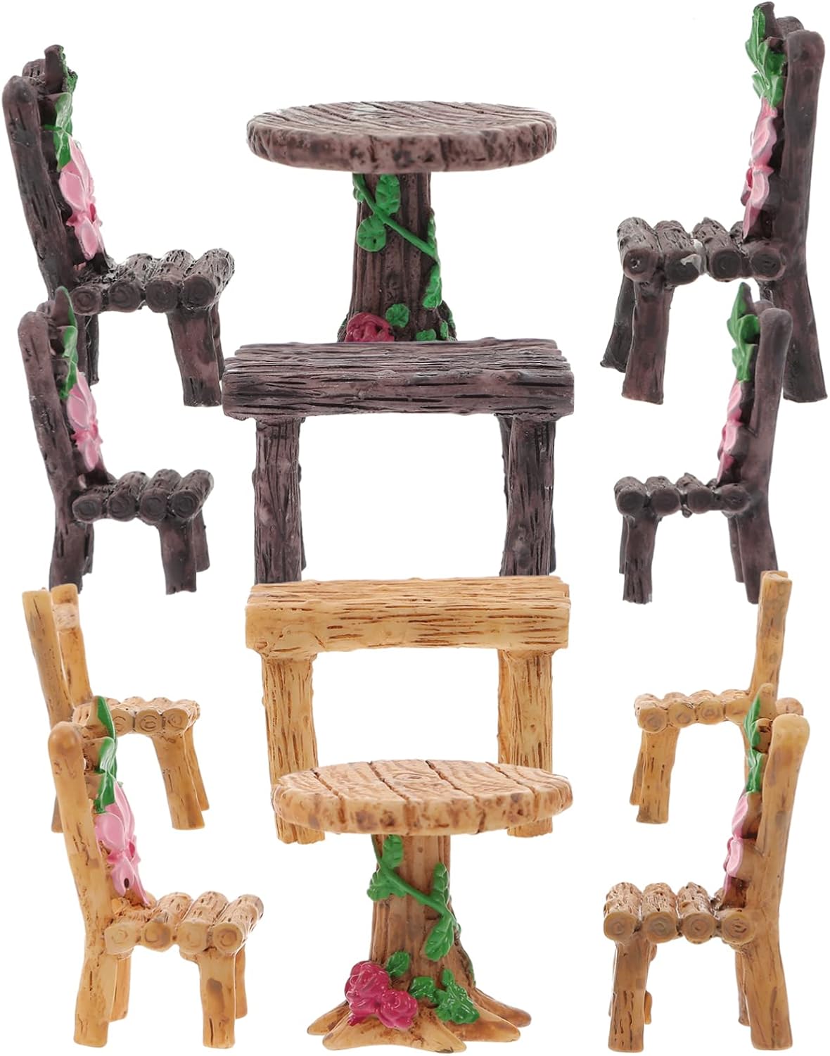 Miniature Table and Chair Set Creative Miniature Furniture for Fairy Gardens 4-Piece Resin Micro Landscape Ornaments DIY Desktop Decoration for Bonsai and Mini House Accessories