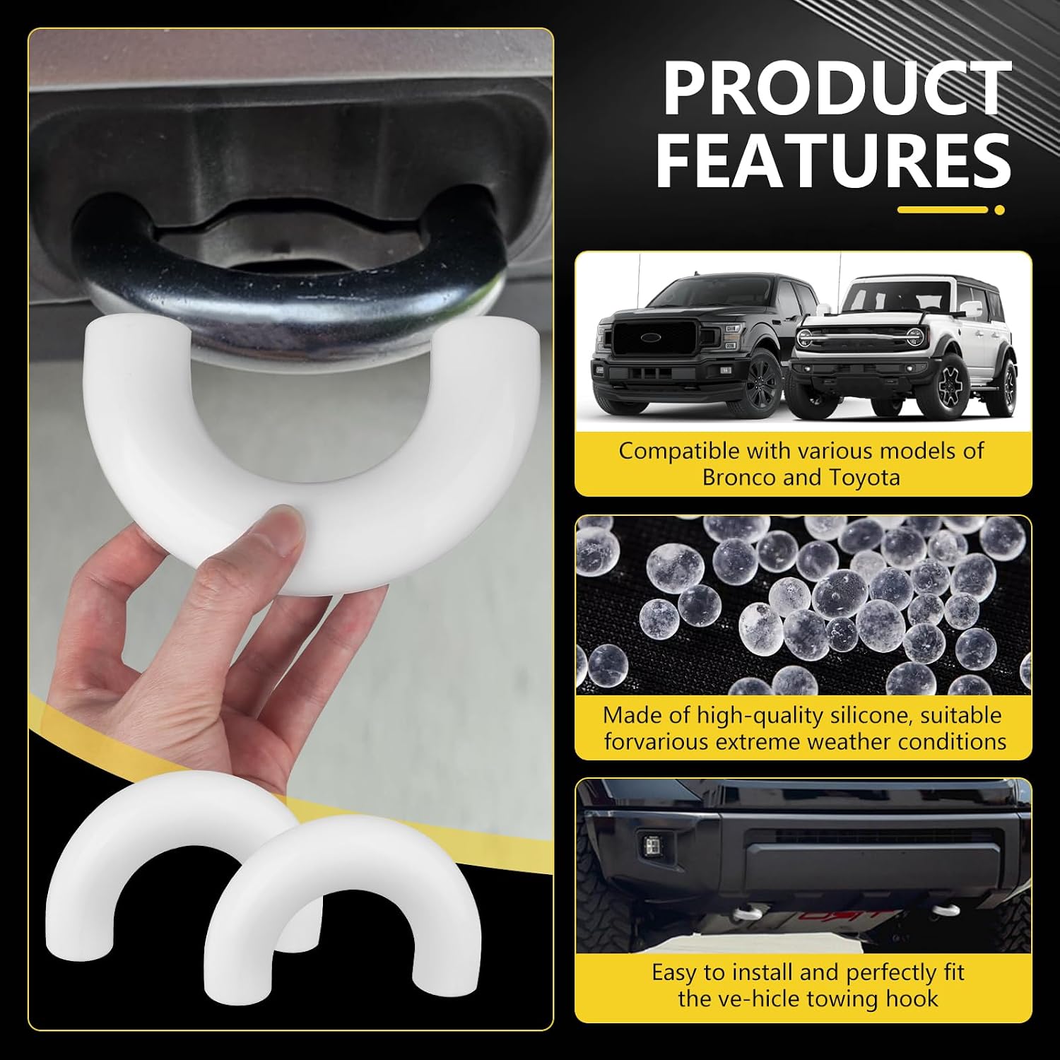 Tow Hooks Covers Hitch Cover Fits for Ford F150 2004-2025, Bronco Base/Outer Banks/Big Bend 2021-2025 Compatible with Tundra Toyota Accessories 2017-2021-White