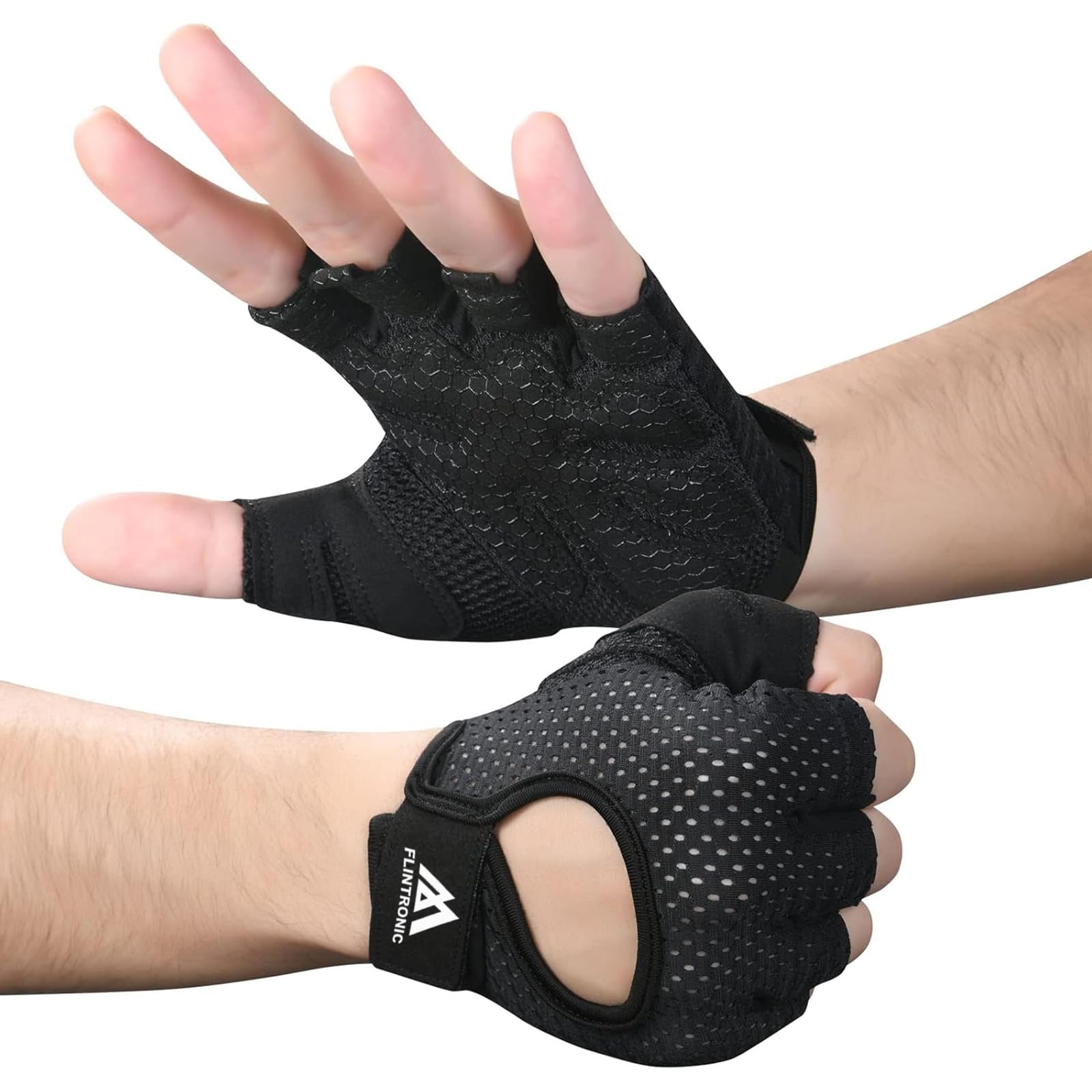 flintronic Oddychające rękawice fitness, rękawice treningowe dla kobiet i mężczyzn, antypoślizgowe silikonowe rękawice gimnastyczne do podnoszenia ciężarów do treningu siłowego, treningu siłowego