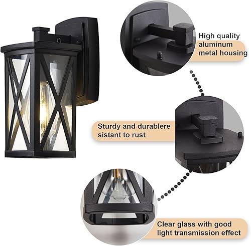 Miniatura 9 de Lámparas para exteriores, montaje en pared, aplique de pared exterior, luces de porche, impermeables, para exteriores, lámpara de pared negra