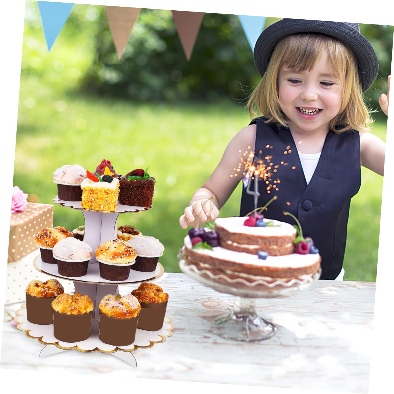Alipis Soporte para Cupcakes de 3 Niveles Blanco de Cartón, 3 Piezas | Discos Redondos y Soporte Central Firme, para Bodas y Fiestas, Estructura Estable
