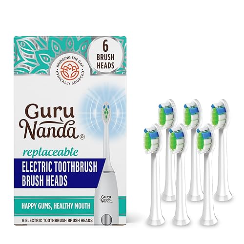 GuruNanda Cabezal de cepillo sónico de repuesto (paquete de 6) Compatible con cepillos de dientes GuruNanda Sonic Extremos redondos, cerdas suaves
