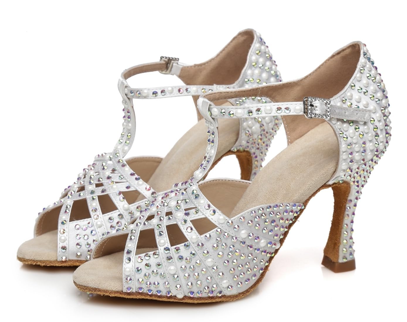 Damskie buty do tańca latynoskiego z paskiem na mankiety, buty ślubne ze strasem
