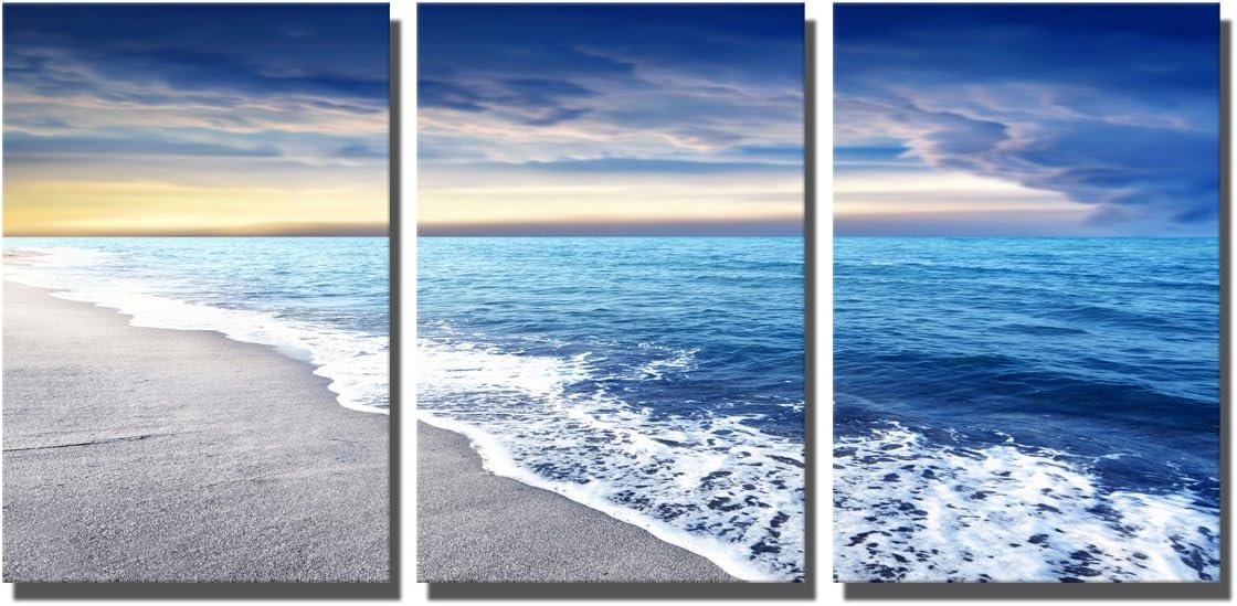 Yin Art 3-Panel Split Canvas Print Wall Art Set - Vibrant Ocean Seascape Triptych - White Sand Beach, 16x24 Inch