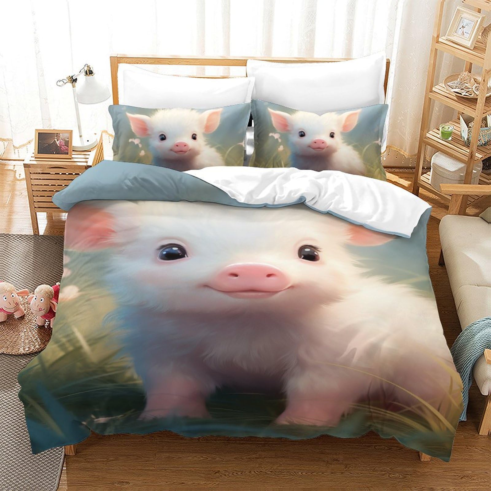 VFKLZCNYR Pig 3D Printing 100% Microfiber Quilt Cover with Zipper Closure Home Bedding Cover Sets for Women & Men’s Child Bedroom, Guestroom Single（140x200cm）