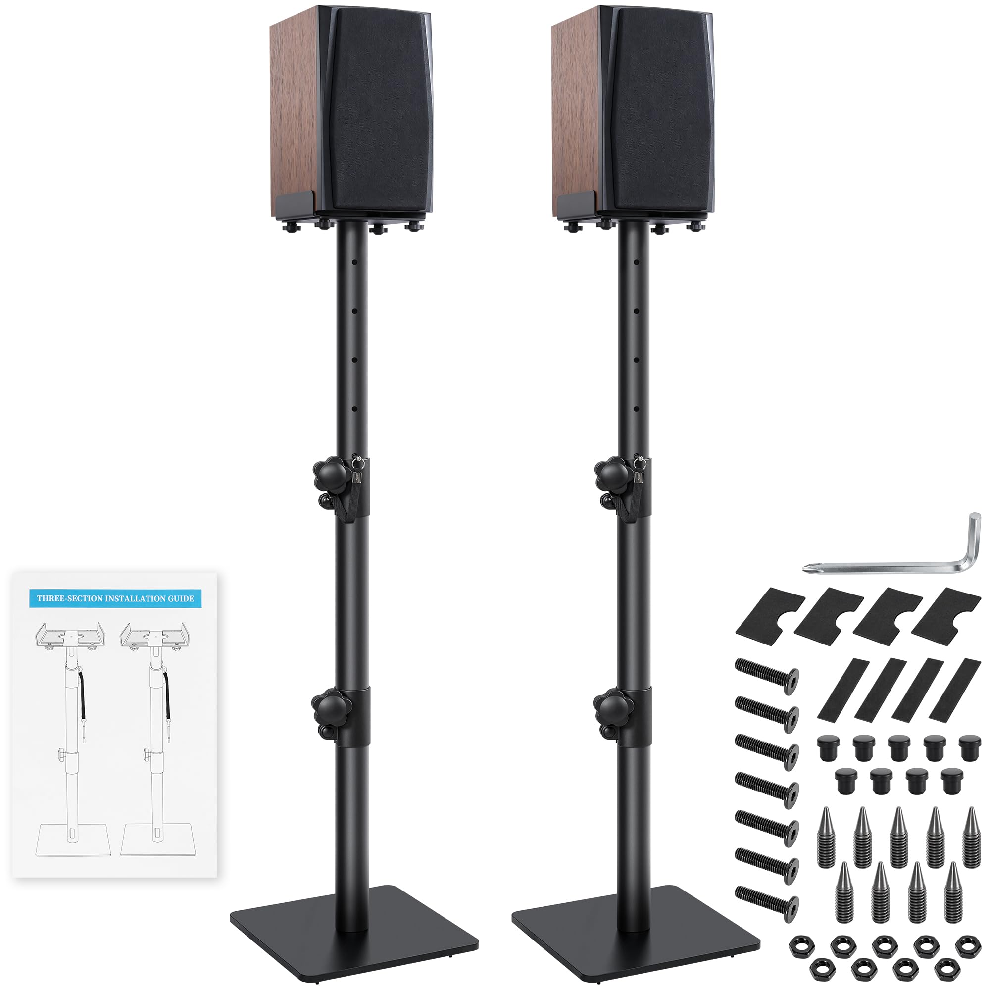 Lautsprecherständer 72-102CM Höhenverstellbarer, Universal, Schwarz | Boxenständer,mit Kabelmanagementsystem,Bodenlautsprecherständer,Kompatibel mit Einer Vielzahl von Lautsprechermodellen,Metall
