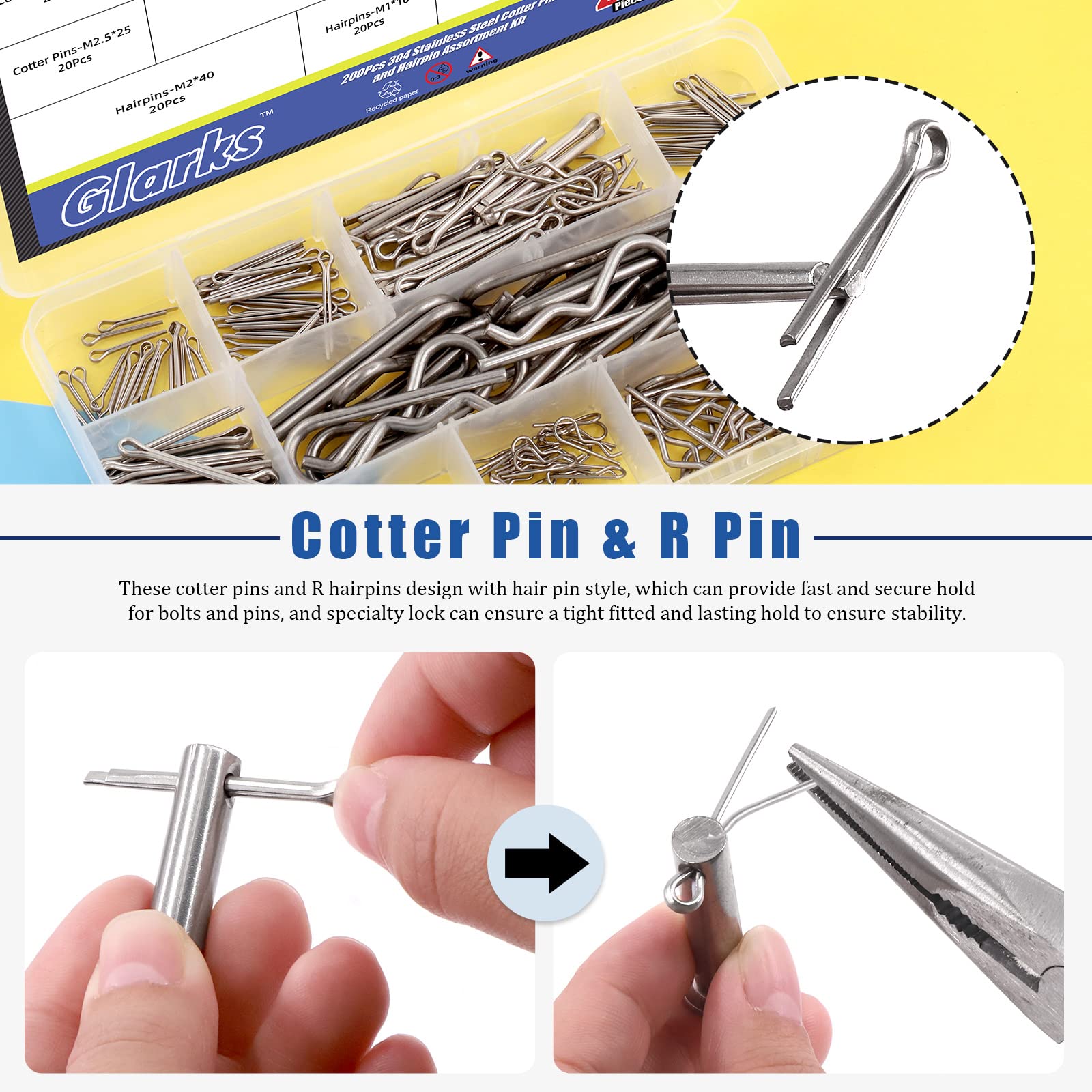 Glarks Set di 216 perni cardanici per albero di bloccaggio e coppette R clip, 1/4 ", 5/16", camion, tosaerba