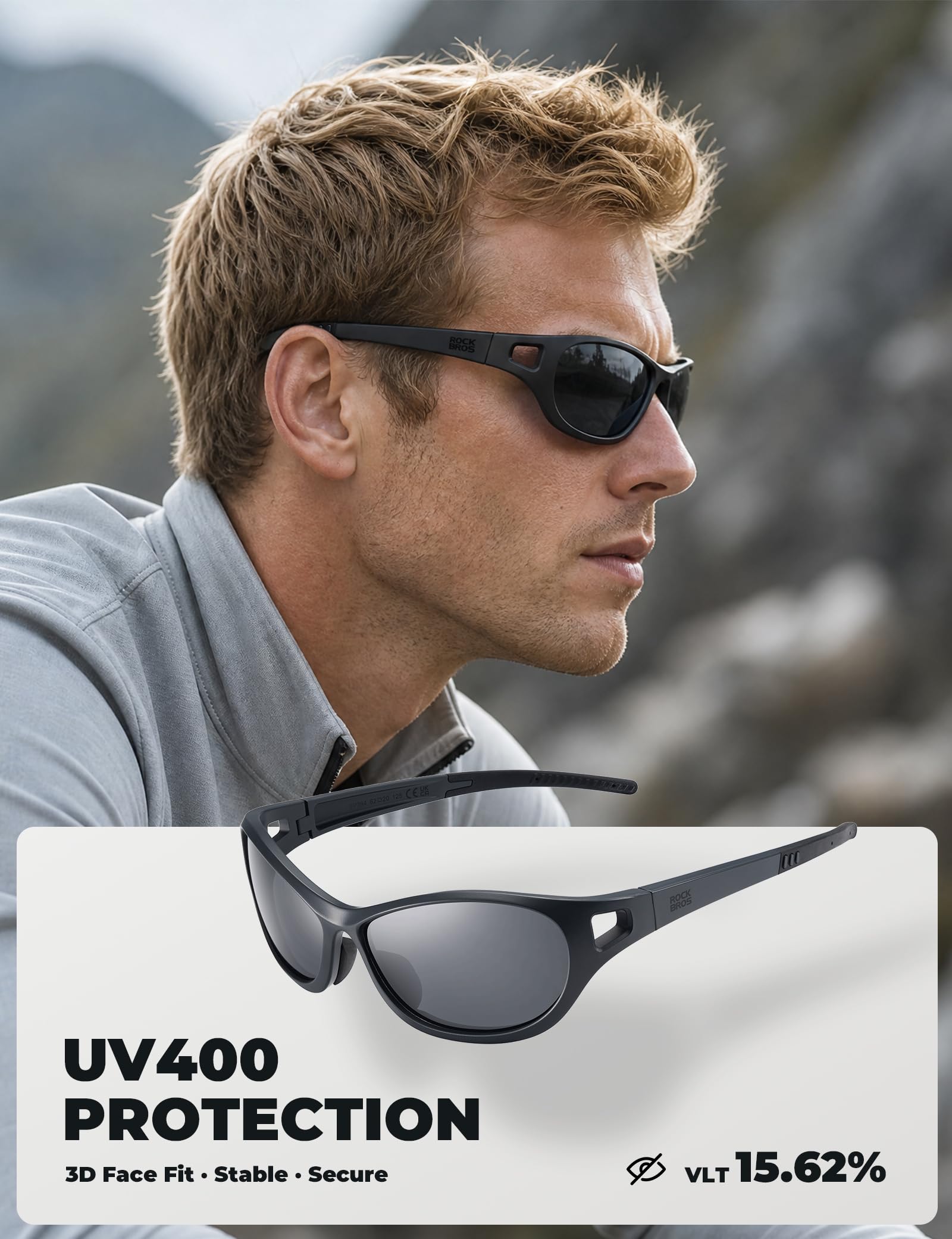 ROCKBROS Okulary rowerowe męskie, polaryzacyjne, szybkie okulary, 21 g, ultralekkie okulary sportowe TAC, ochrona UV400, okulary przeciwsłoneczne TR90, okulary do biegania na rowerze wyścigowym