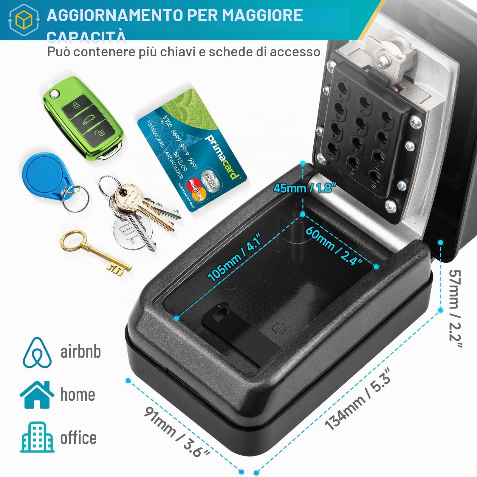 Cassetta Chiavi con Codice Cassetta Sicurezza Chiavi Grand Impermeabile Cassaforte a Muro con 12 Cifre Combinazione Codice Cassaforte per Chiavi Esterno per Casa Garage Ufficio Airbnb (Grigio)