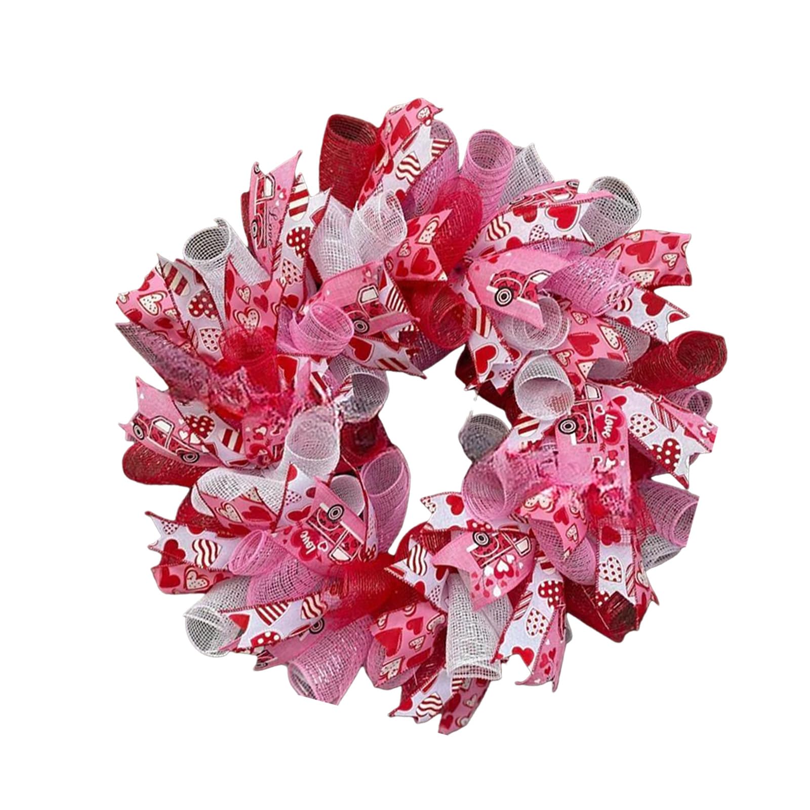 Kalttoy Spring Ribbon Wreath with Artificial Flowers Perfect Home Decor Valentines Spring Ribbon Wreath