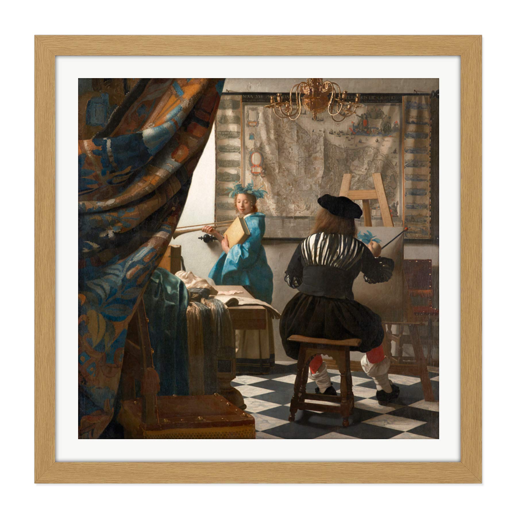 Jan Vermeer The Art Of Painting Square Wooden Framed Wall Art Print Picture 16X16 Inch