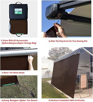 RV Awning Sun Shade Screen Camper Travel Trailer Sunshade 6'X14'3'', Brown