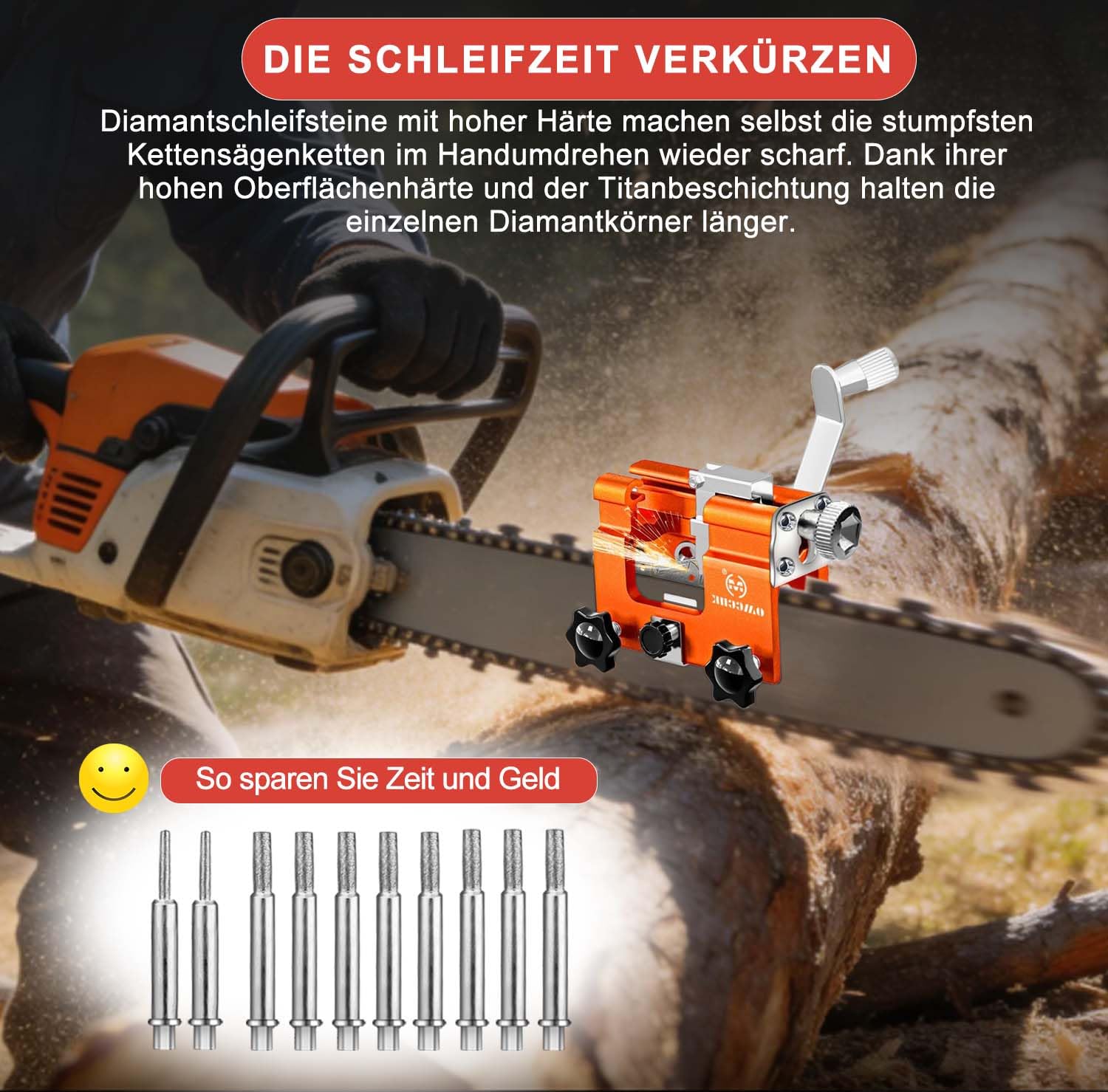 kettenschärfgerät,schärfgerät Tragbar kettensägen Schleifköpfen mit 10, Motorsägen kettensäge schärfgerät, Zahnschärfer,Handkurbeln für 4"-22" Kettensägenschärfer
