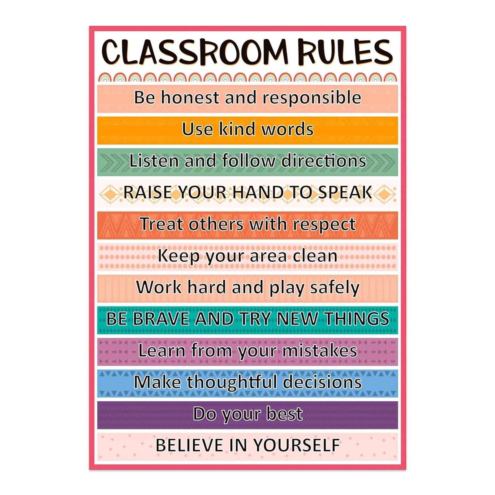 RNUMLIGH Motivational Classroom Rules Poster Inspirational Chart for Teachers Kindergarten Elementary High School Decor Supplies(Framed,12x18inch(30x45cm))
