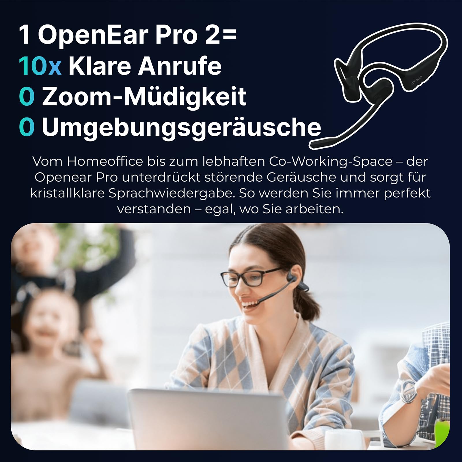 Nuroum OpenEar Pro 2 Kopfhörer Bluetooth 5.4 mit Mikrofon und Geräuschunterdrückung, Dual-Verbindung Wireless Headsets mit Dongle, Kabellose Headphones für Büro/Arbeit/Meeting, 12 Std Gesprächszeit