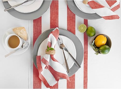 Miniatura 2 de Solino Home Camino de mesa de lino a rayas de 36 pulgadas, camino de mesa de Navidad 100% lino puro rojo y blanco, 14 x 36 pulgadas, camino de mesa