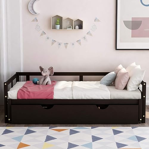 Miniatura 7 de Bellemave Sofá cama individual espresso con nido desplegable, capacidad de peso de 275 libras, madera maciza, fácil montaje