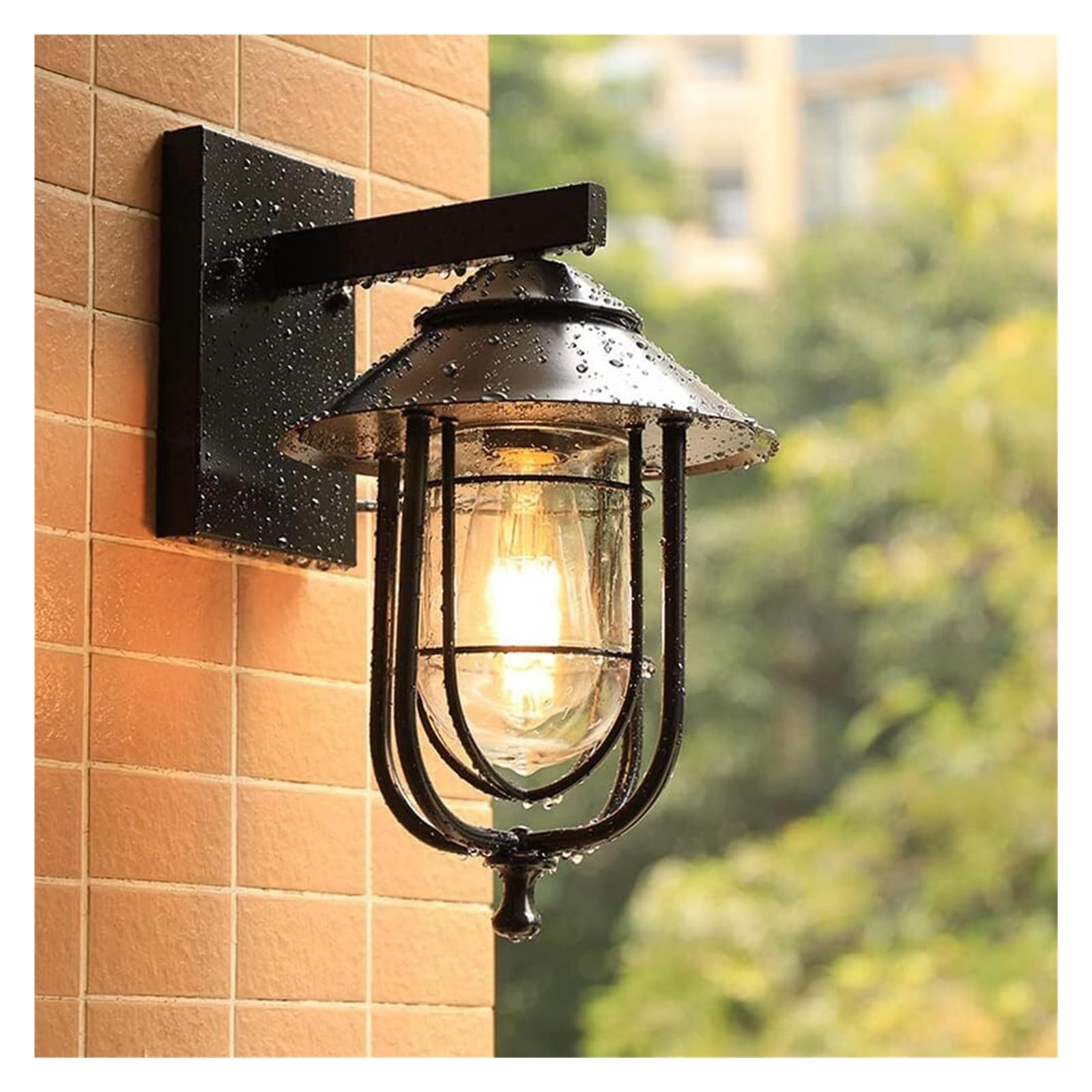 YKMYXZ wall Lights， Retro Industrial Style Metal Black Loft Clear Lampshade Corridor Porch Cage Exterior Wall Sconce