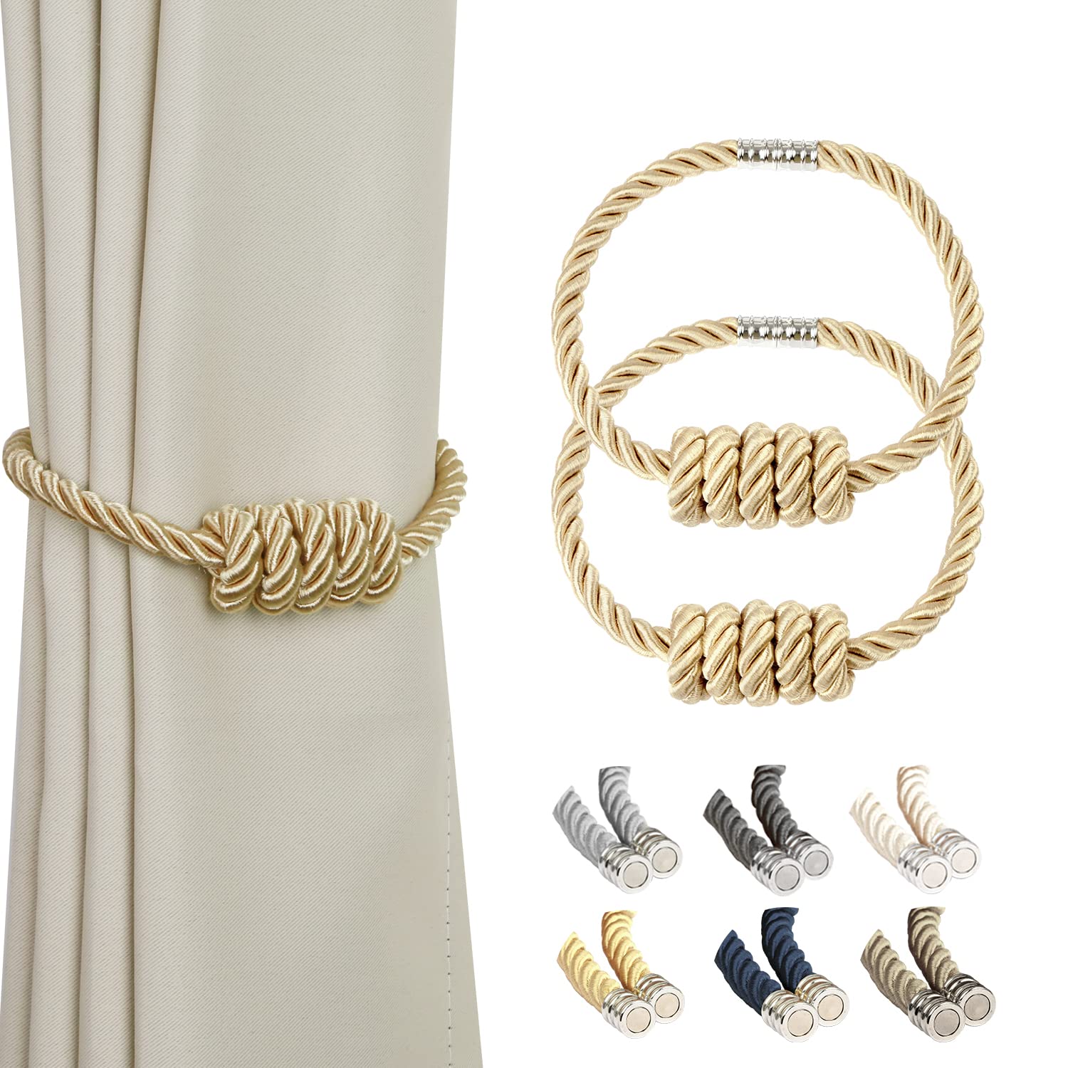 4 Embrasses Magnétiques Pour Rideaux - Café Clair - Fixation Sans Perçage Pour Fenêtres