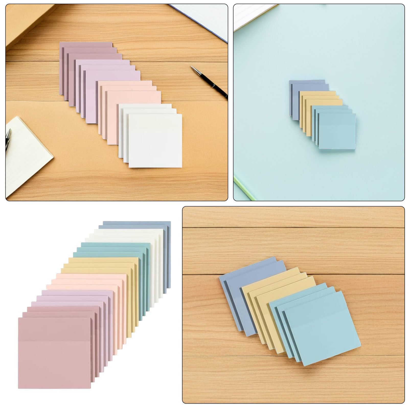DOITOOL 1000 Stück quadratische, transparente Haftnotizen, gedeckte Farben, 7,6 x 7,6 cm, starke Haftung, liegt flach auf, leicht beschreibbar, für Büroablage und Buchnotizen