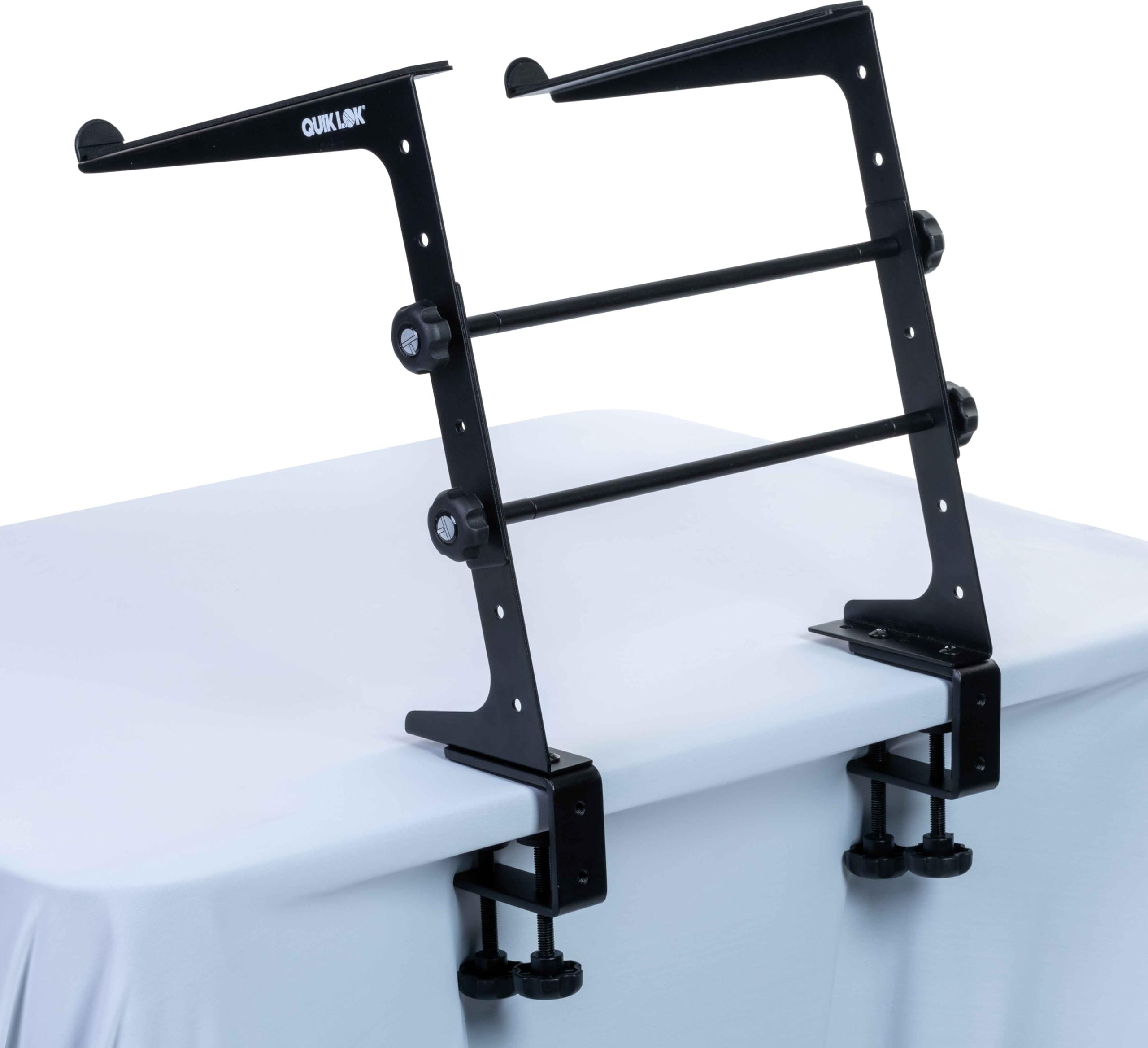 QUIK LOK - LPH/009 Multifunktionaler und Modularer Tischständer, Basis mit Platten 30,5 x 3 cm, Mit Gummistreifen, Zwei Klemmen Inklusive, Höhenverstellbar, Aus Stahl, Schwarz