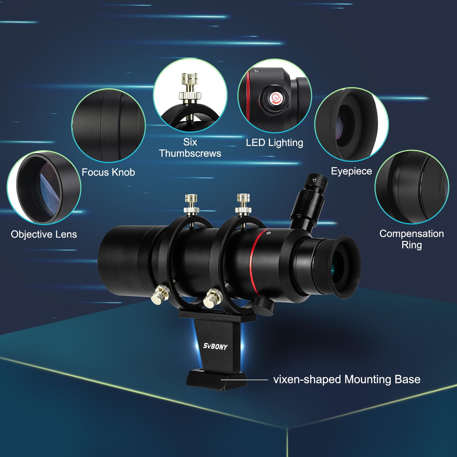 Svbony SV208 Finder Scopes Iluminados 8x50, con Ajuste de Retícula Óptica Iluminada, Imagen Correcta Directamente a través de FMC, Finderscope para Telescopio