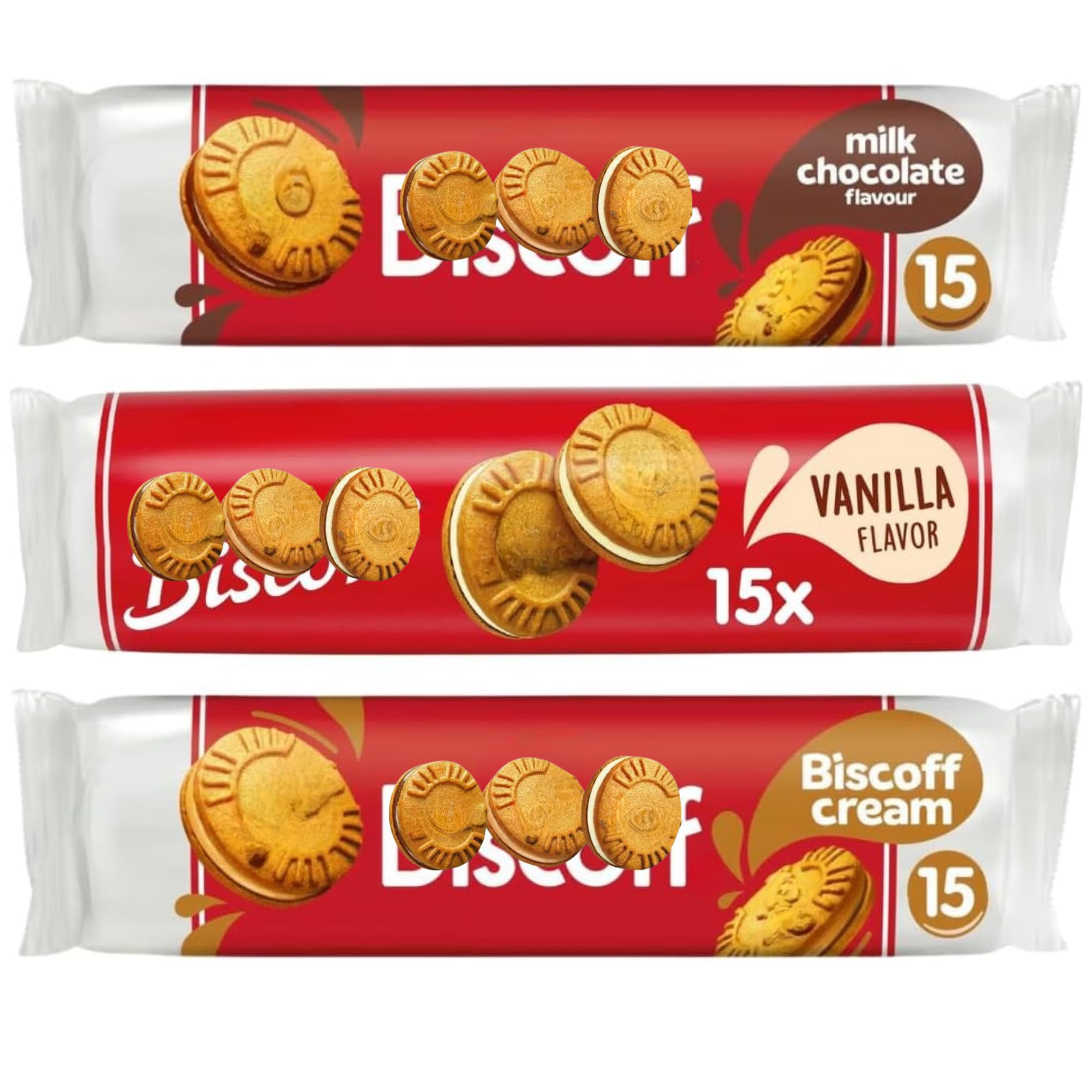 Sandwich Biscuit Bundle With Biscoff Sandwich Cream Biscuits, Milk Chocolate Cream and Vanilla Cream (3 x 150g Packs)
