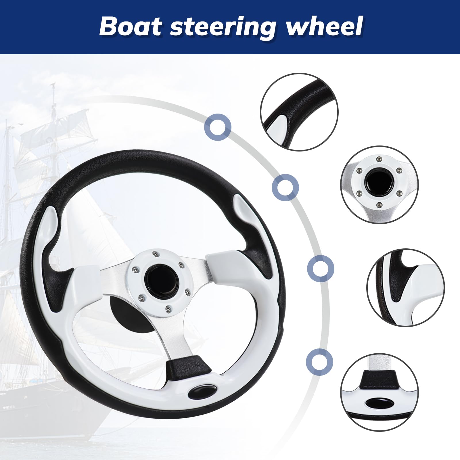 12.5 Inch Marine Wheel 3/4 Adapter Anti-slip 12.5 Inch Marine Steering ...