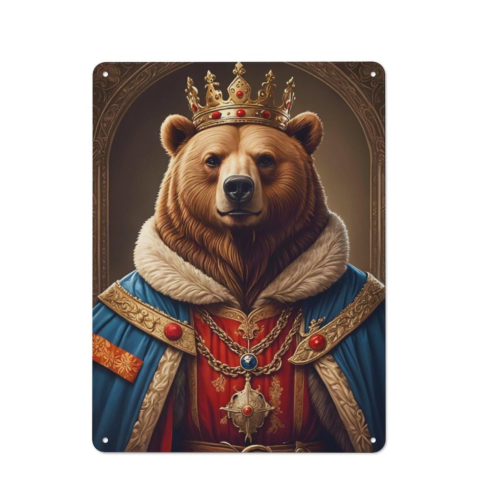 Bistro Style Bear King Decorative Metal Plaque 40x30cm, Bistro Wall Plaque for Tea Room, Shop Wall Or Breakfast Area
