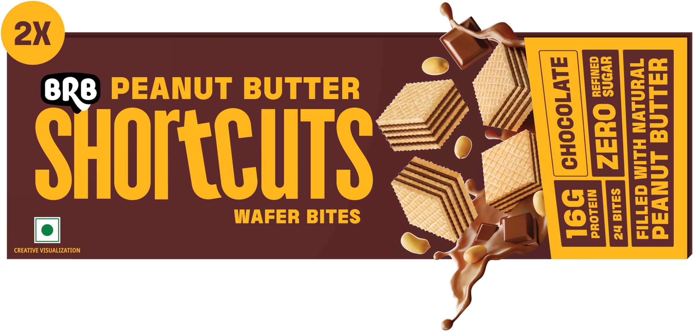 Shortcuts - Protein Wafer Bites | Chocolate Flavour | 16g Protein | Filled With Natural Peanut Butter | Zero Refined Sugar, No Palm Oil, Healthy Snack | 2 x 100g Box