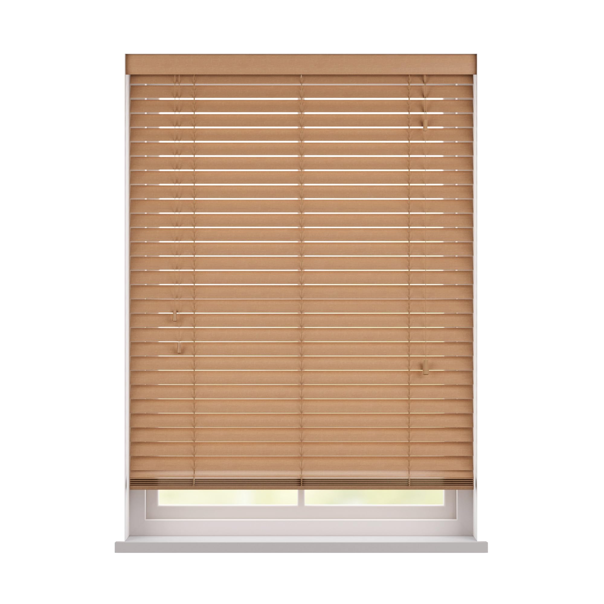 Custom Made To Measure Real Wooden Venetian Blinds with strings (50mm Slats) (Caramel Oak, 40cm - 60cm (Width) x Up To 120cm (Drop))