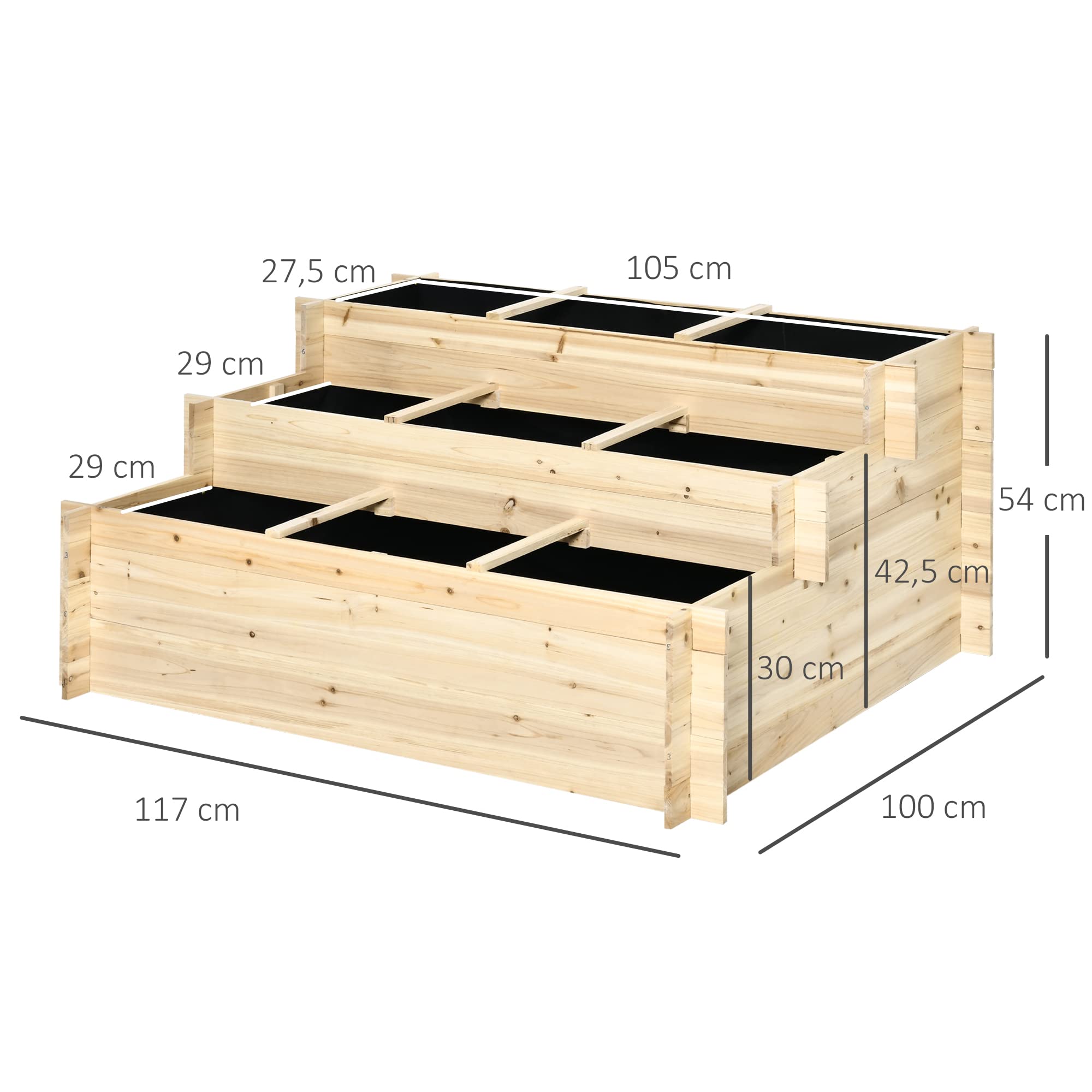 Outsunny Hochbeet Holz Pflanzbeet 117 x 100 x 54 cm für Garten Balkon | Frühbeet, Gartenbeet, Blumentreppe, Gemüsebeet, Pflanzentreppe, für Blumen, Pflanzen, Obst, Gemüse, Terrasse