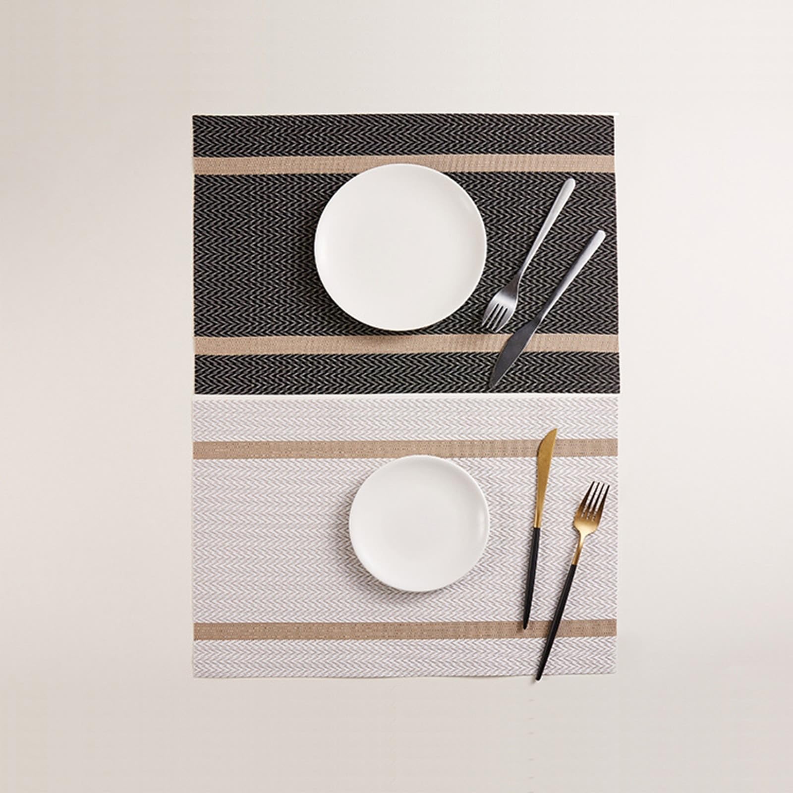 AMDXD Manteles individuales lavables navideños cuadrados 4 unidades, 70 % vinilo y 30 % poliéster, manteles individuales estilo bohemio, tejido a rayas, patrón de ondas, mantel de mesa de comedor,