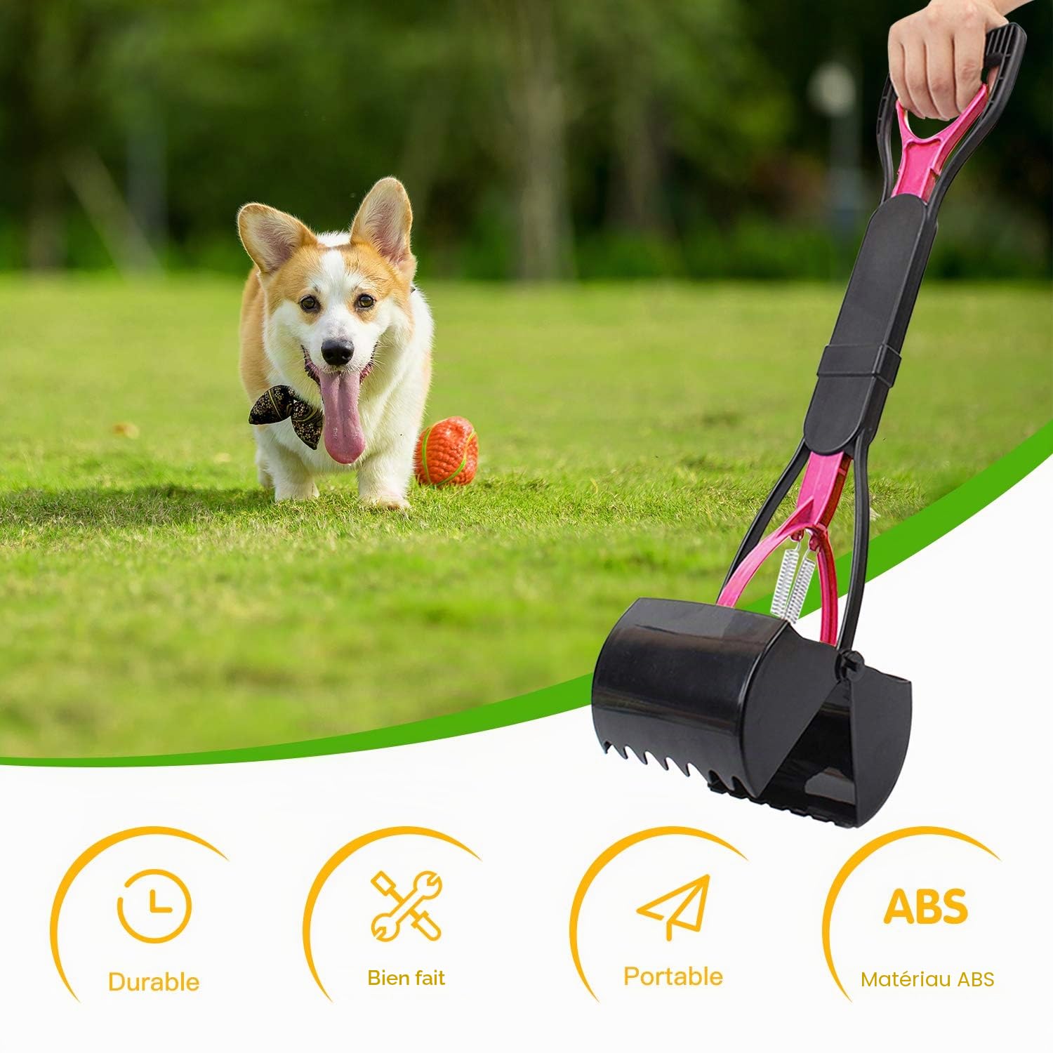 HyAiderTech Pelle Ramasse-Crottes Pliable pour Chien et Chat Pet Long Manche Pooper Scooper, Facile à Déjections Ramasse, Noir & Pourpre