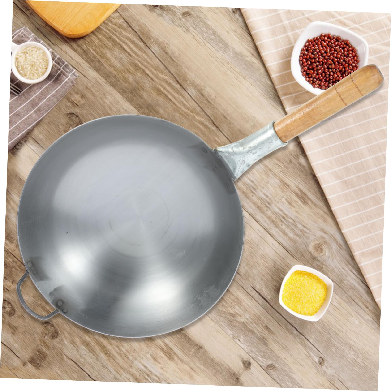 SOIMISS Wok für Zuhause mit Holzgriff aus Eisen Antihaftbeschichtet für Gasherd Geeignet Robuster Topf zum Braten für Bbq