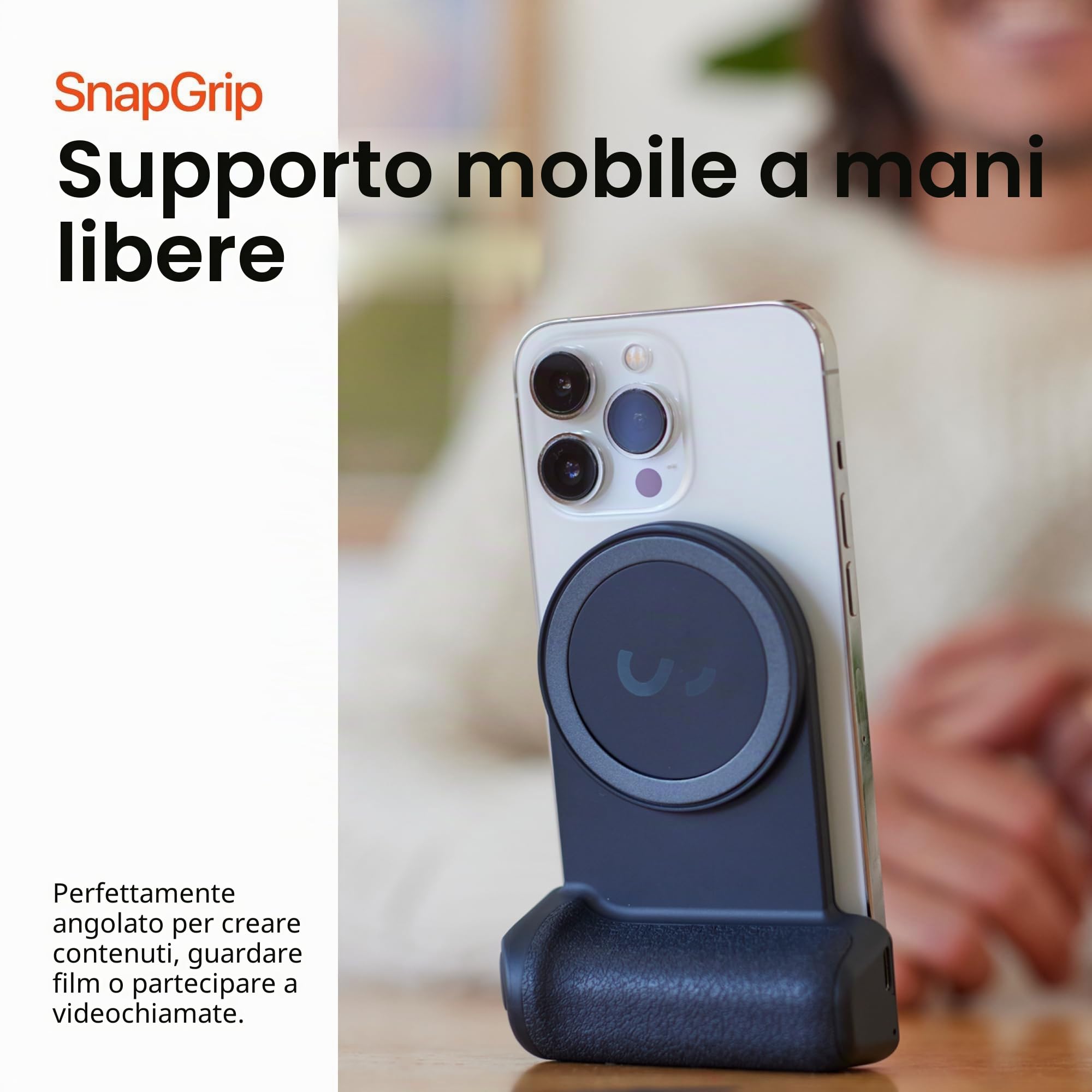 ShiftCam SnapGrip Essential - Impugnatura magnetica per fotocamera con pulsante di scatto wireless e dock da tavolo, compatibile con iPhone e Android, colore: mezzanotte