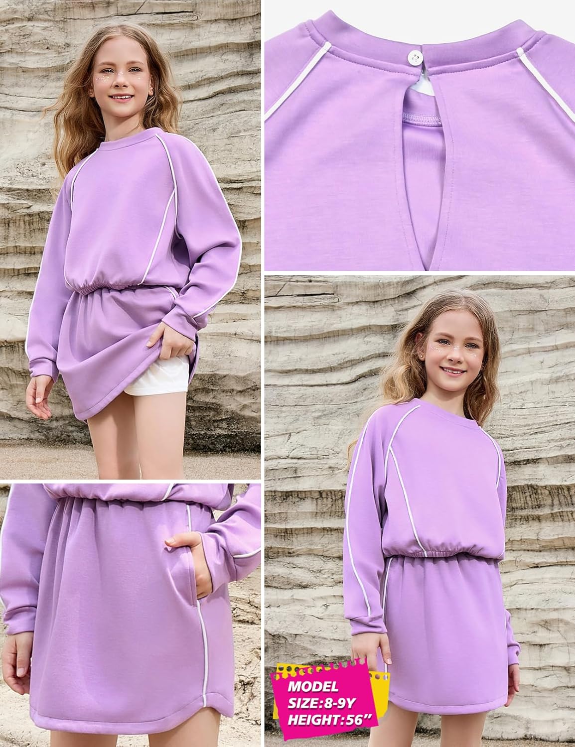 Girl Cropped Tracksuits 2 Piece Long Sleeve Skirt Sets Jogger Sweatshirt Open Back Skorts Set - Image 5