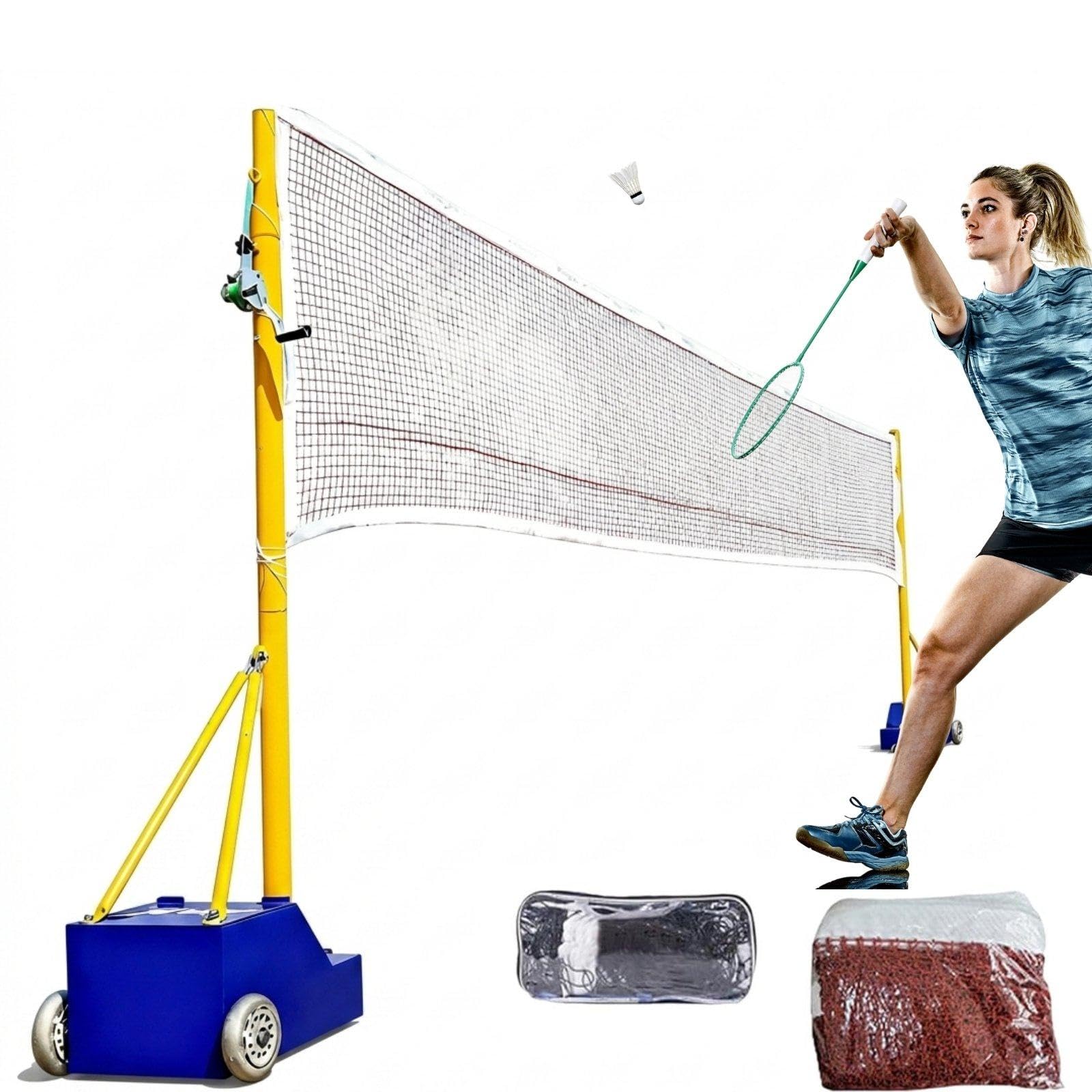ForestWhisks Volleyball Pole Sets with Volleyball & Badminton Nets, Portable Adjustable Height Poles with Wheels for Park and Backyard, Heavy Duty Net System for Tennis Pickleball Indoor Outdoor