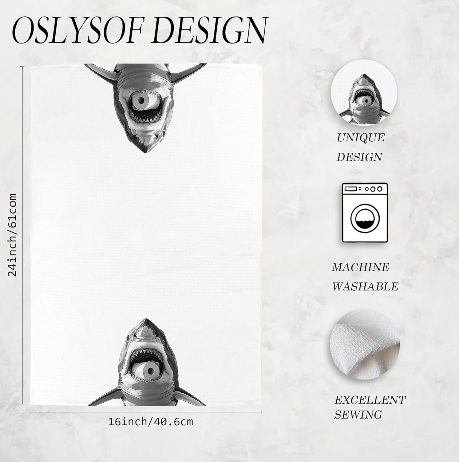 Funny Shark Coastal Hand Towels for Bathroom Washroom, Shark Bathroom Decor, Sharks Lover Gifts for Women Men, Coastal Beach Bathrooms Hand Towels, 16x24 Inch - Image 7