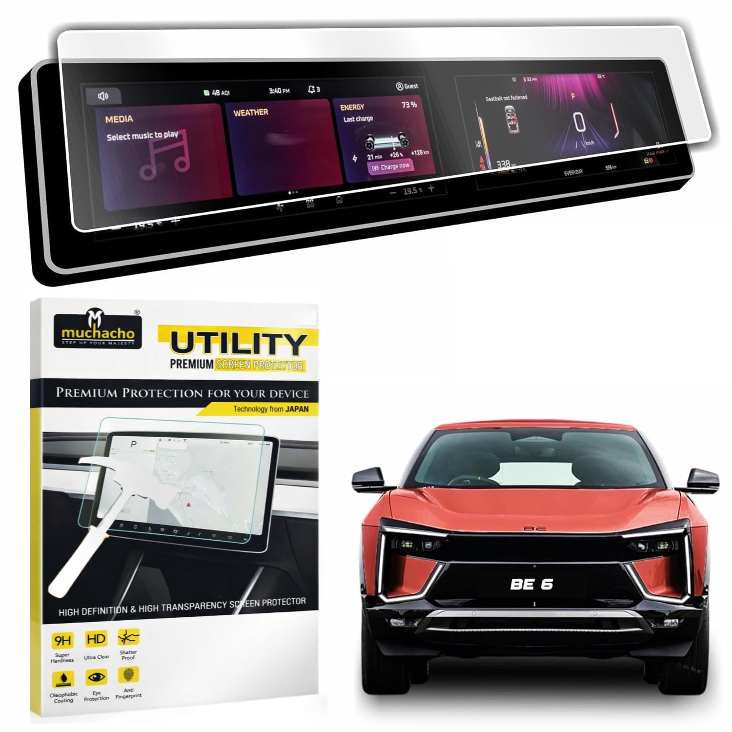 Muchacho Screen Protector Guard For NEW MAHINDRA BE 6 EV 12.3 Inch Infotainment & 12.3 Inch Instrument Cluster Full Length Touchscreen || BE6 Car Display Accessory 2025 [Not Tempered Glass] - Clear-image-35