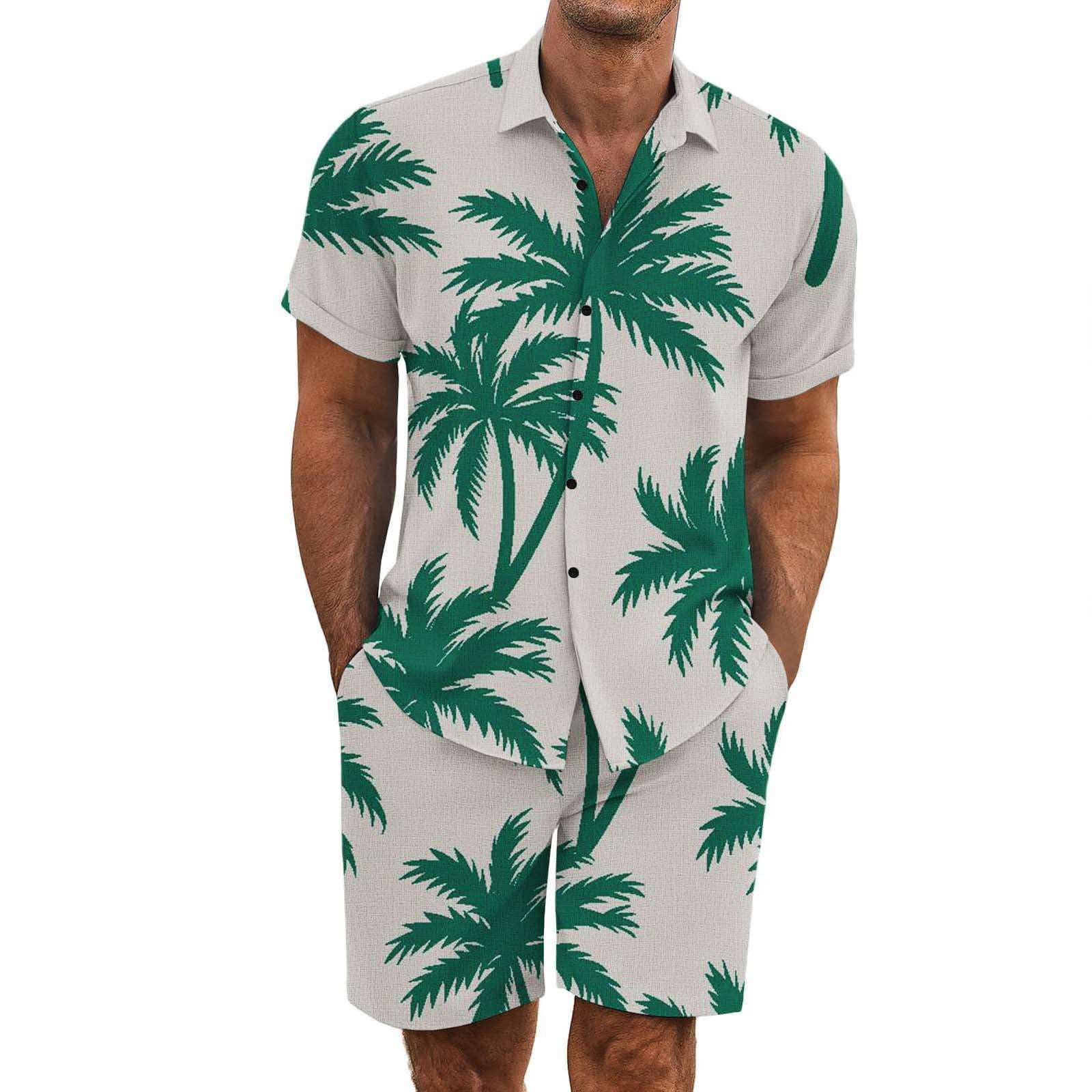 2 Pezzi Uomo Estiva Traspirante in Misto Lino - Completo Stampato e Pantaloncini Tute da Sportivo Completo Leggero Estivo Traspirante Italiana Outift per Vacanza e Tempo