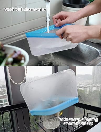 Miniatura 5 de Bolsas reutilizables para almacenamiento de alimentos, paquete de 12 bolsas reutilizables de PEVA para congelador para sándwich, bolsas